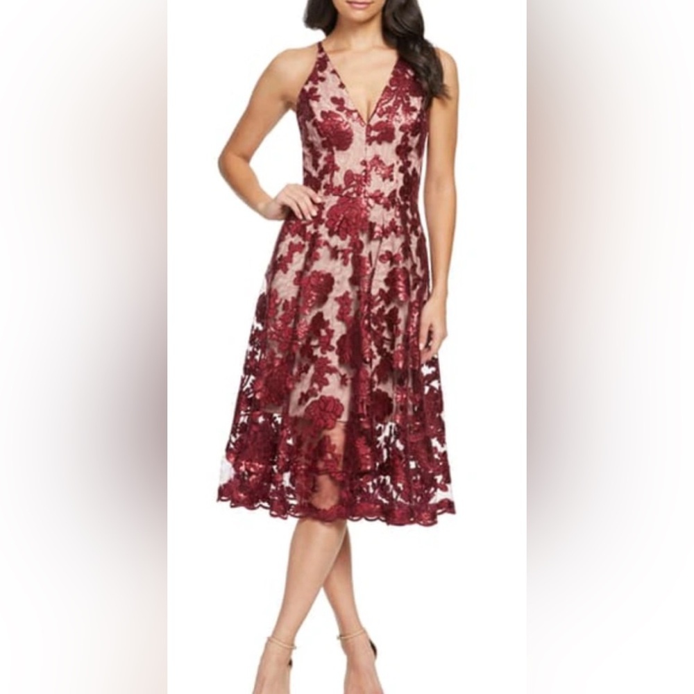 Dress the Population Red V-Neck Sleeveless Midi Sundress